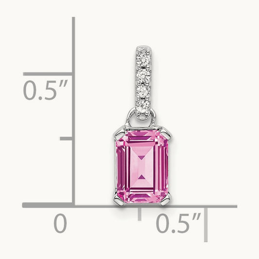 Created Pink Sapphire and Diamond Pendant, 14K White Gold