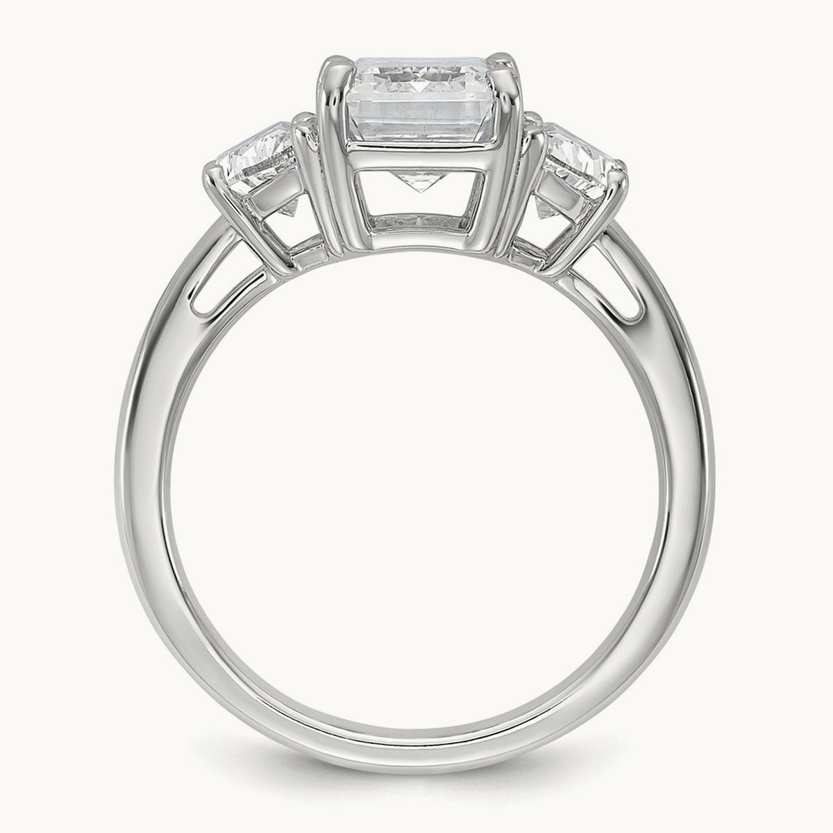 Semi-Mount Emerald & 1/2 Moon 3 Stone Engagement Ring, 0.25-1.00 ct tw Lab-Grown Diamond — 1 ct, 14K White Gold