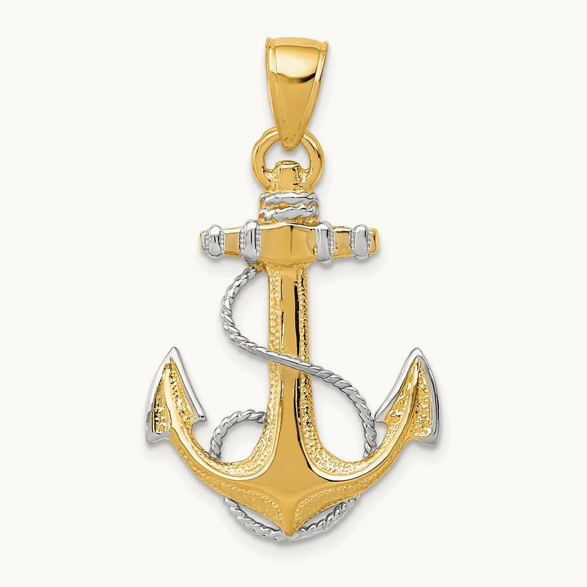 Anchor with Rope Pendant — 14K Two-Tone Gold, 33mm