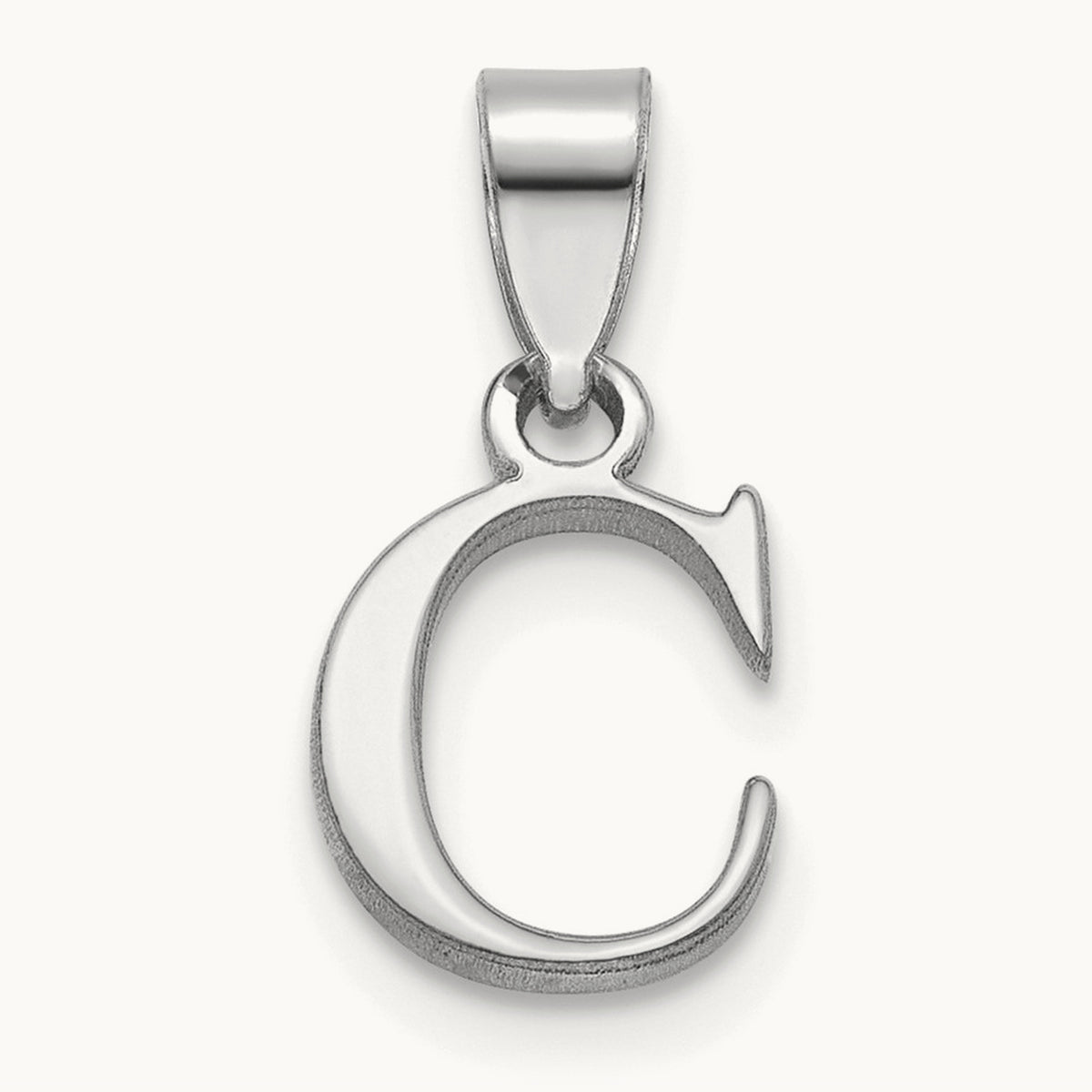 Polished Block Initial Pendant — 14K White Gold, C