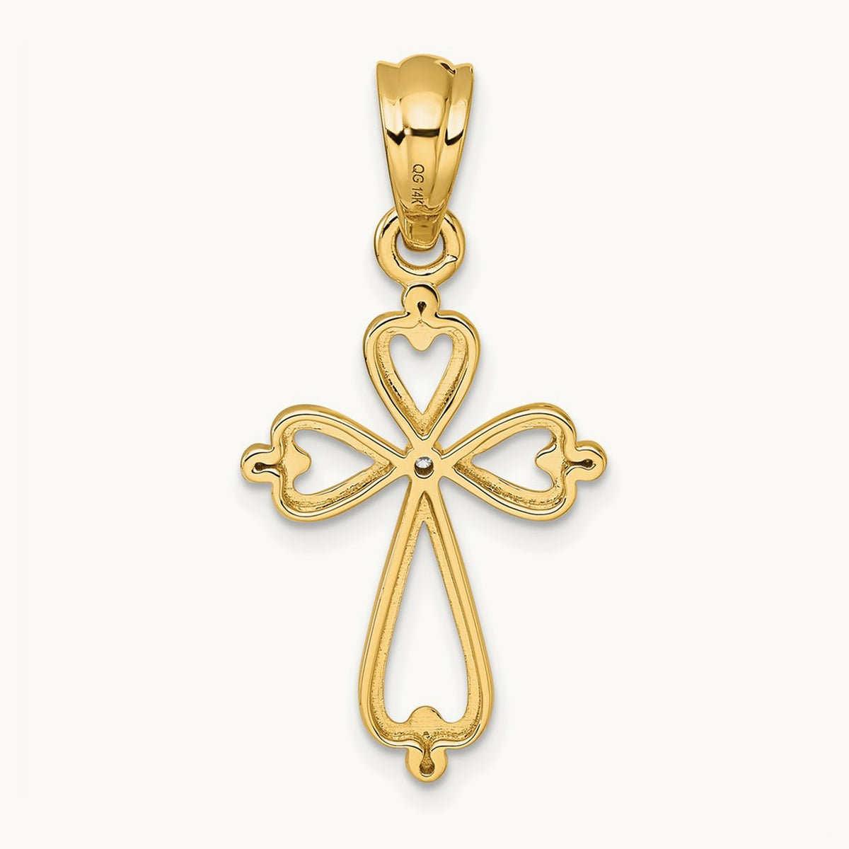 Diamond Accented Cross Pendant — 14K Yellow Gold, 33mm