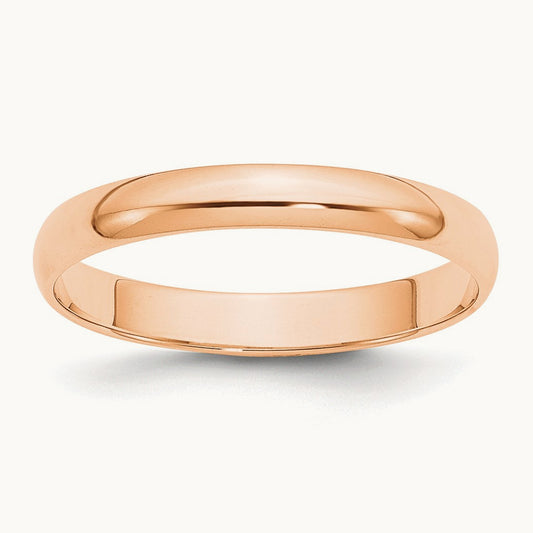 Lightweight Half Round Band, 3mm, 10K Rose Gold