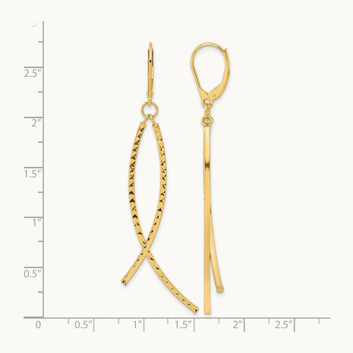 Polished Diamond Cut Fancy Dangle Leverback Earrings — 14K Yellow Gold