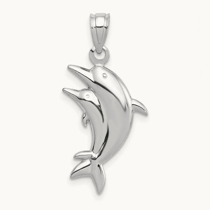 Dolphin Pair Pendant — 14K White Gold