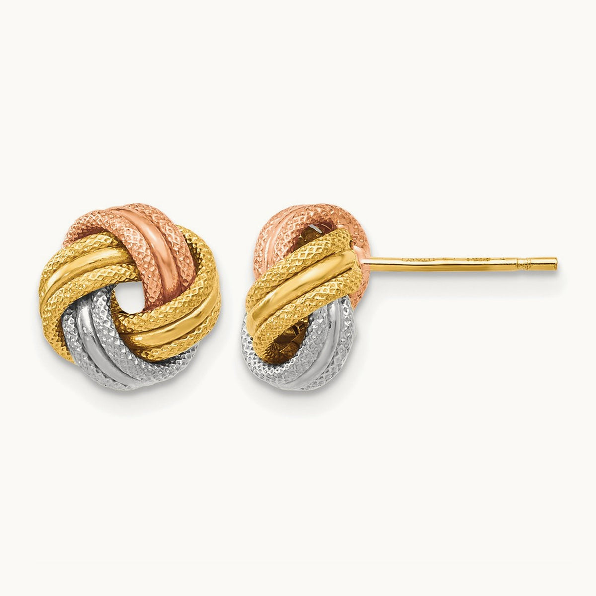 Knot Polished D/C Post Earrings, 14K with White and Rose Rhodium — Leslie's