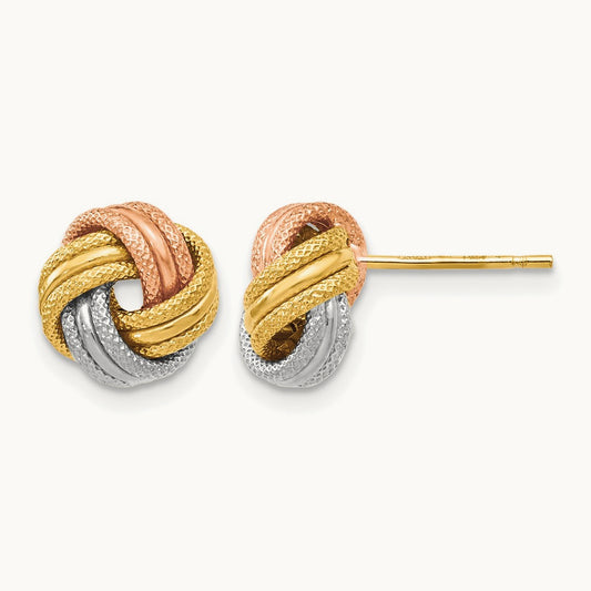 Knot Polished D/C Post Earrings, 14K with White and Rose Rhodium — Leslie's