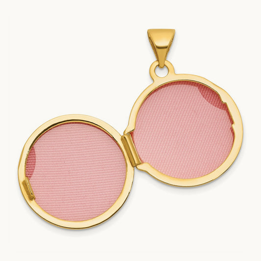 Polished Celtic Round Locket, 16mm, 14K with White Rhodium
