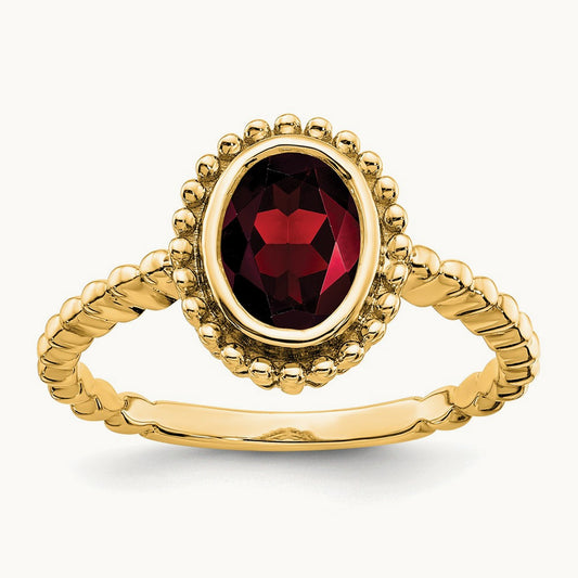 Oval Garnet Ring — 14K Yellow Gold, 7