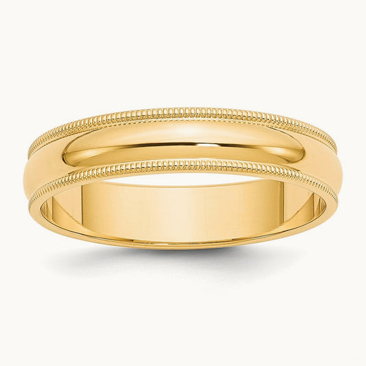 Milgrain Half Round Band, 5mm, 10K Yellow Gold