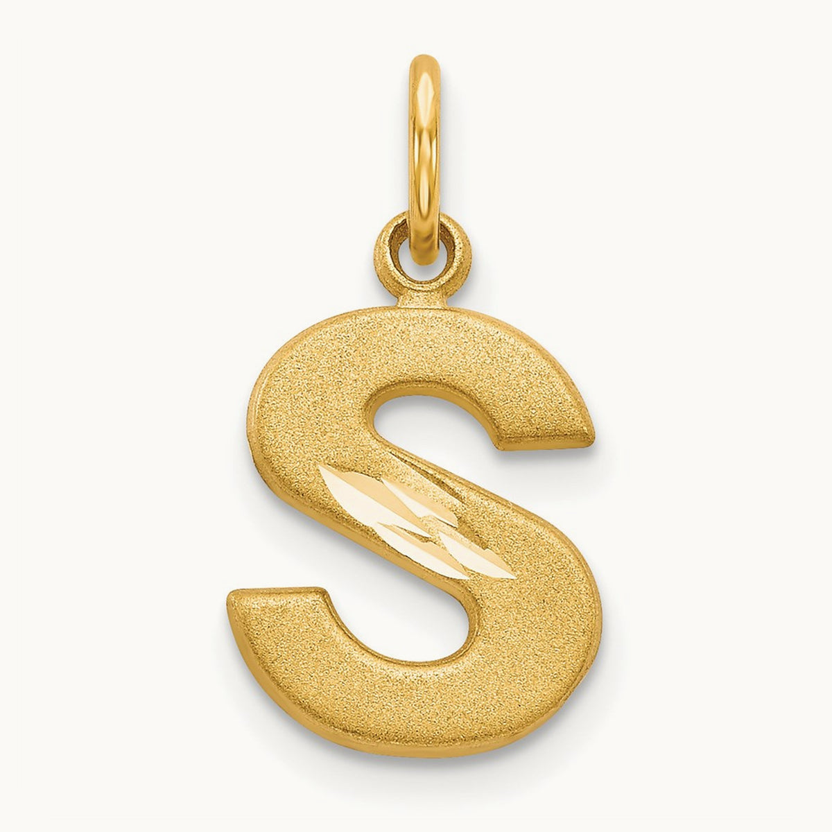 Satin Diamond-cut Initial Charm — 14K Yellow Gold, S
