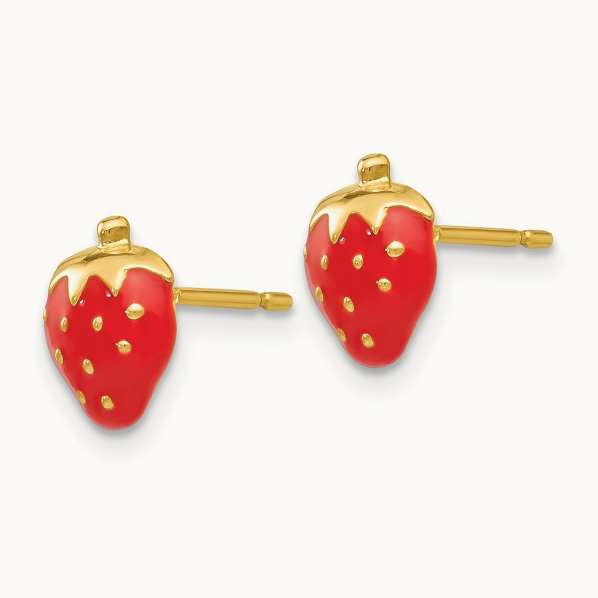 Enameled Strawberry Earrings, 14K