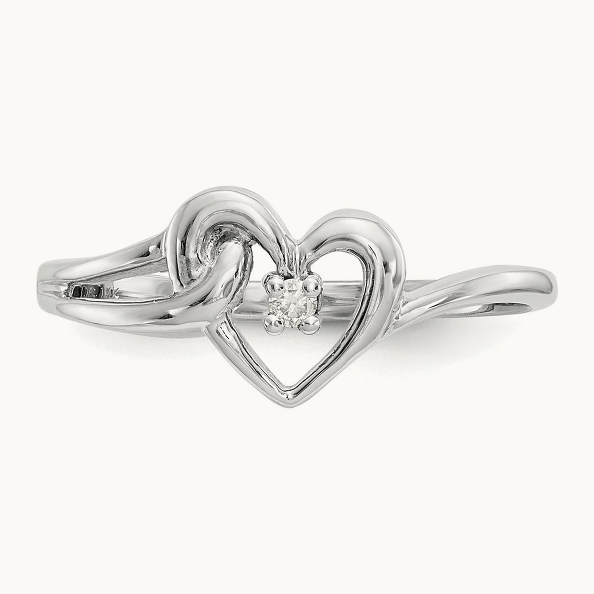 Polished AA Diamond heart ring, 14K White Gold