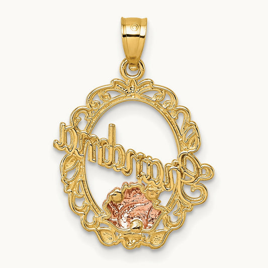 & White Rhodium Polished Grandma Rose Oval Pendant, 14K Two-tone