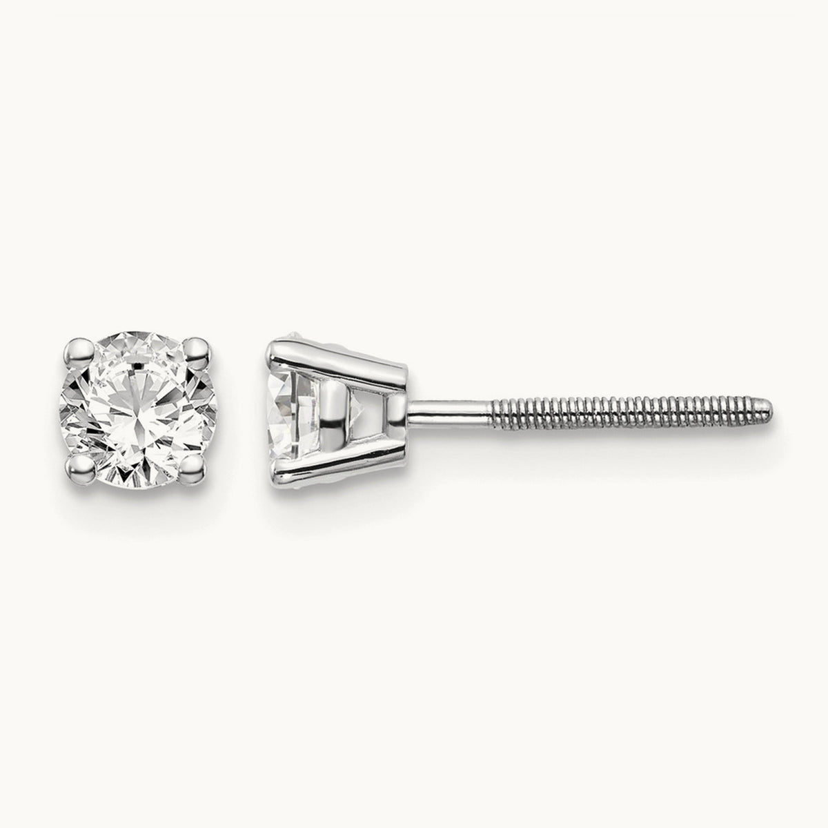 Round Diamond Stud Earrings — 14K White Gold, 0.60 ct tw