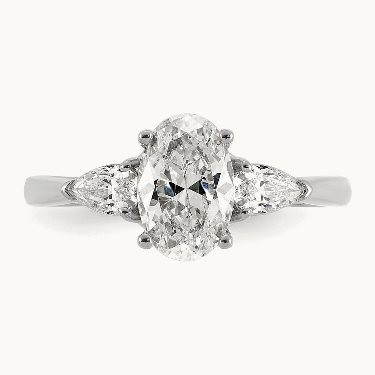 Oval/Pear 3 Stone Engagement Ring, 1.25-3.50 ct tw Lab-Grown Diamond — 1 7/8 ct, 14K White Gold