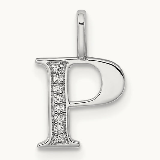 Diamond Letter P Initial Pendant, 14K White Gold
