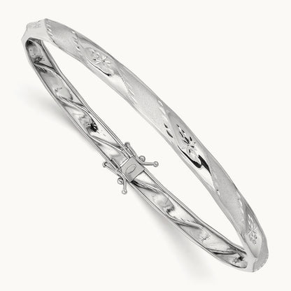Polished Satin Diamond-cut Flexible Bangle — 14K White Gold