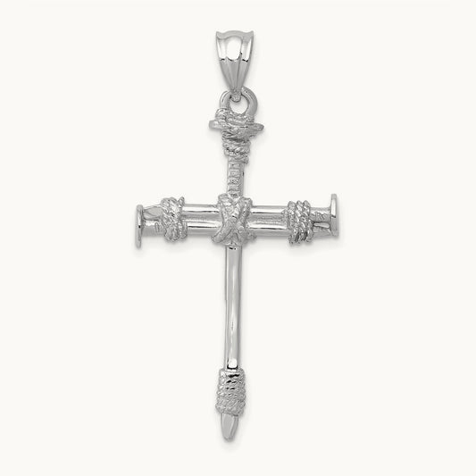 Nail Cross Pendant, 14K White Gold