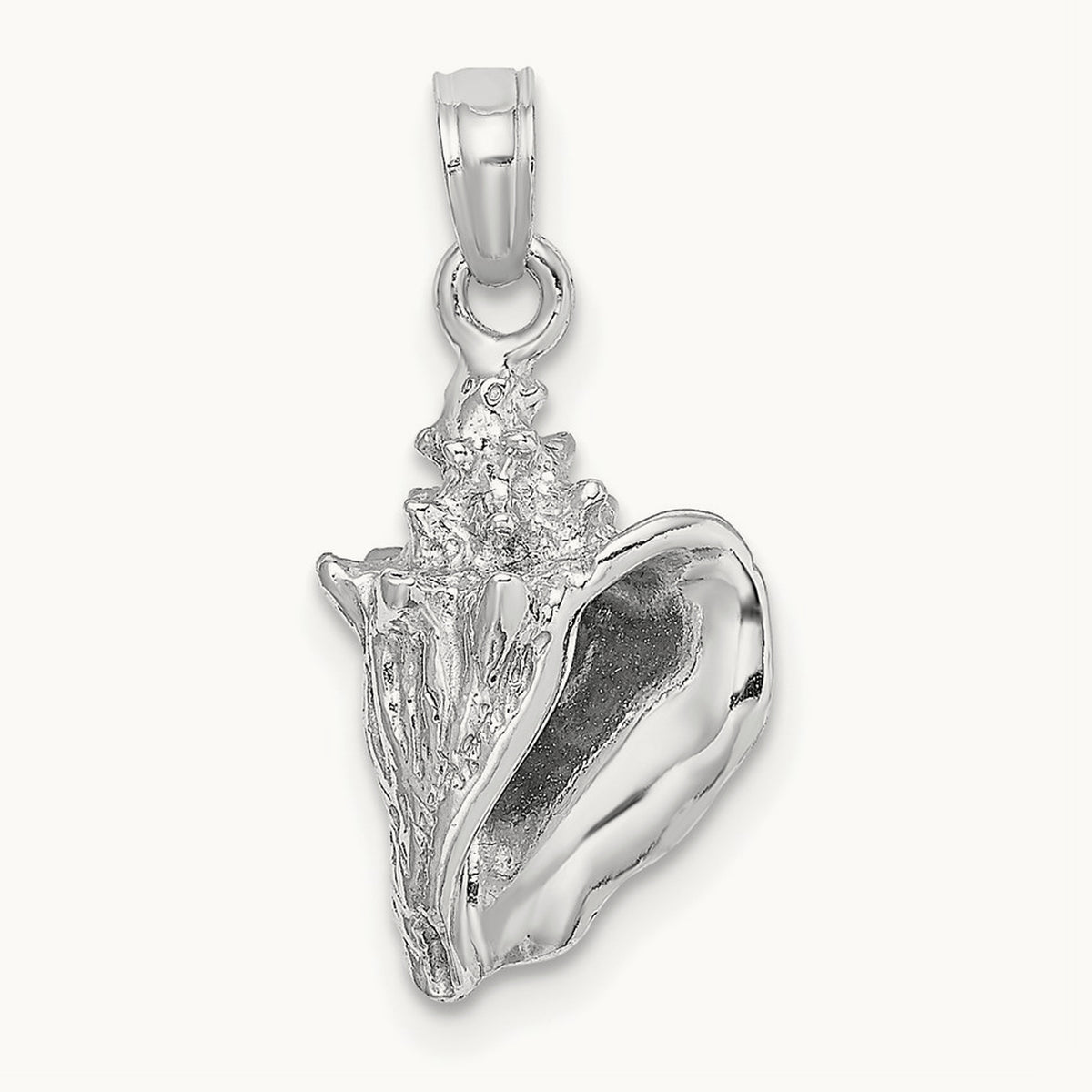 3-D Conch Shell Charm — 14K White Gold, 14.8mm