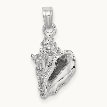 3-D Conch Shell Charm — 14K White Gold, 14.8mm