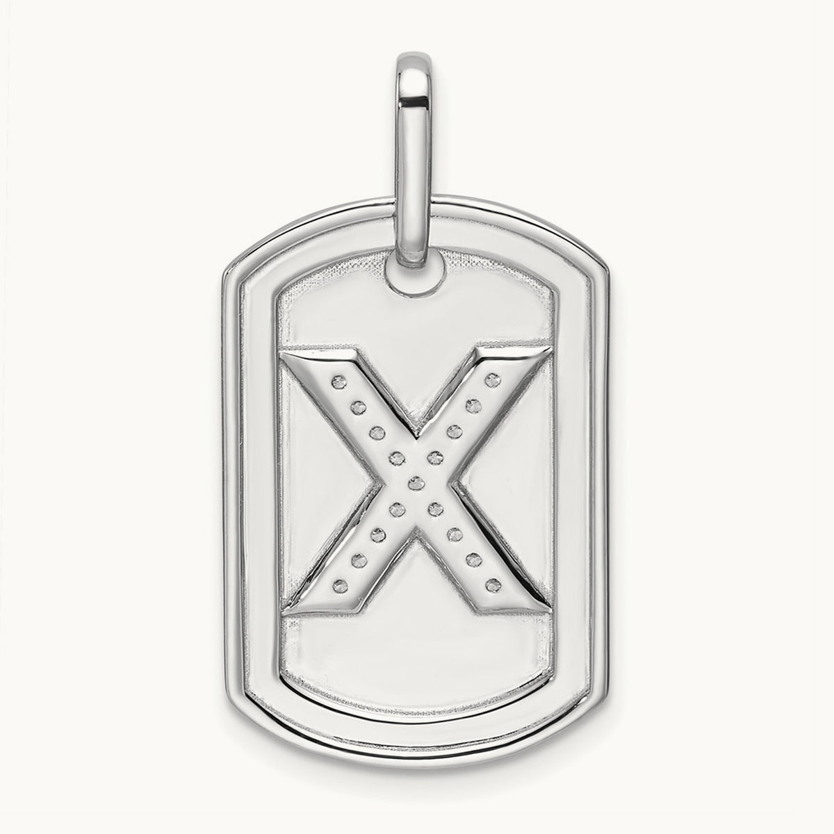 Diamond Dog Tag Charm — 14K White Gold, X