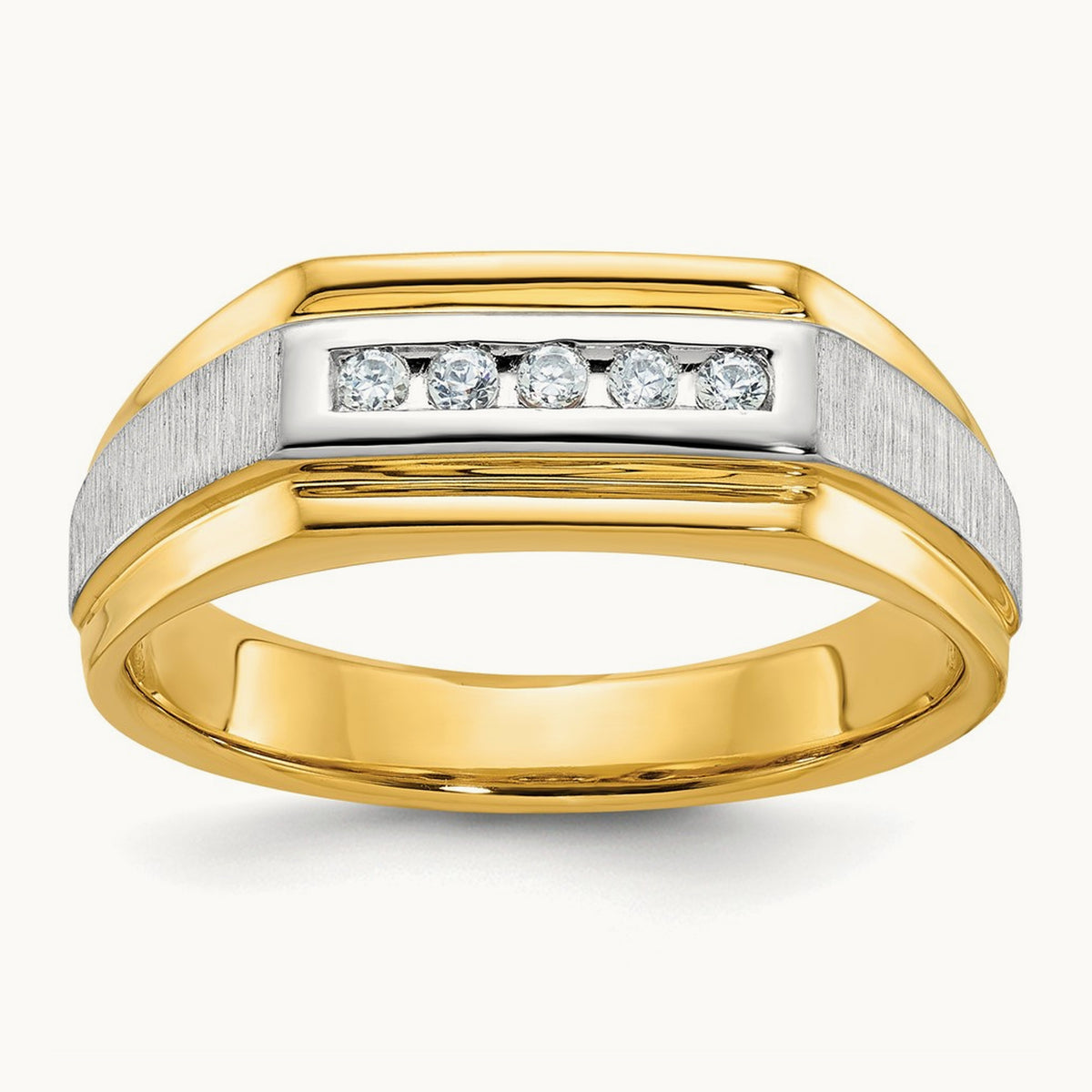 w/ White RH IBGoodman Men's Polished/Satin 5-Stone Diamond Ring, 14K
