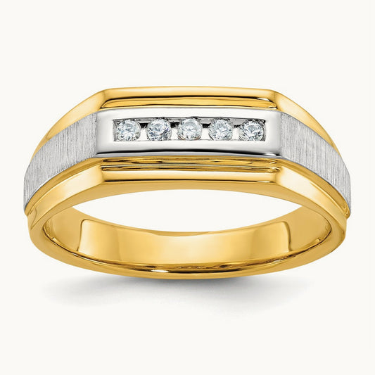 w/ White RH IBGoodman Men's Polished/Satin 5-Stone Diamond Ring, 14K