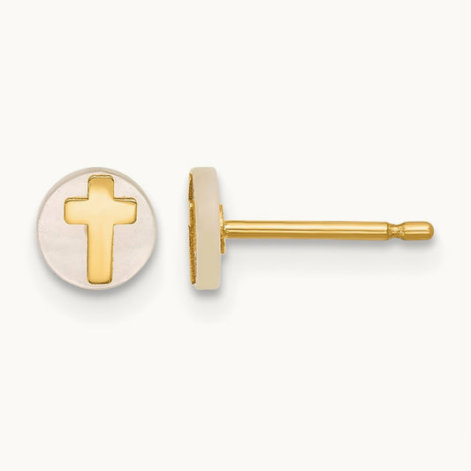 Polished Mother of Pearl Cross Post Earrings, 14K