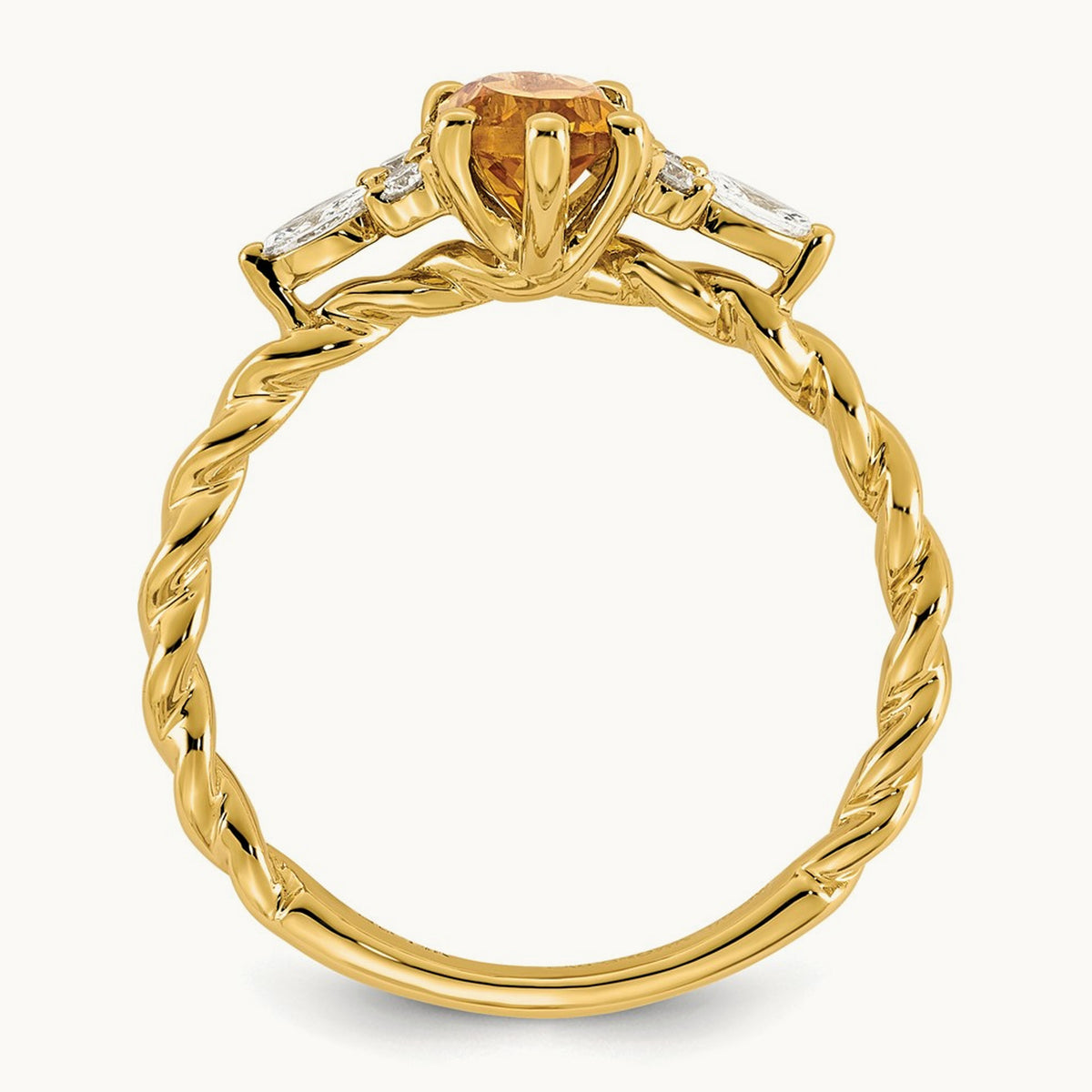 Polished Diamond and Citrine Twisted Ring — 14K Yellow Gold