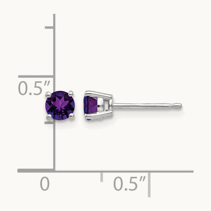 Amethyst Earrings, 4mm, 14K White Gold