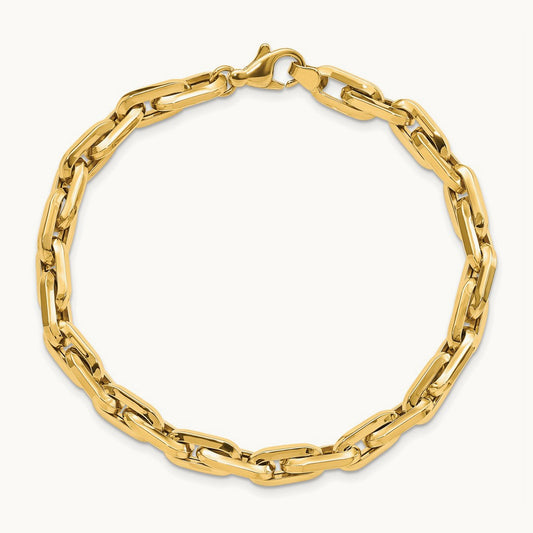 Polished Fancy Long Cable Link Mens 8.25in Bracelet, 14K