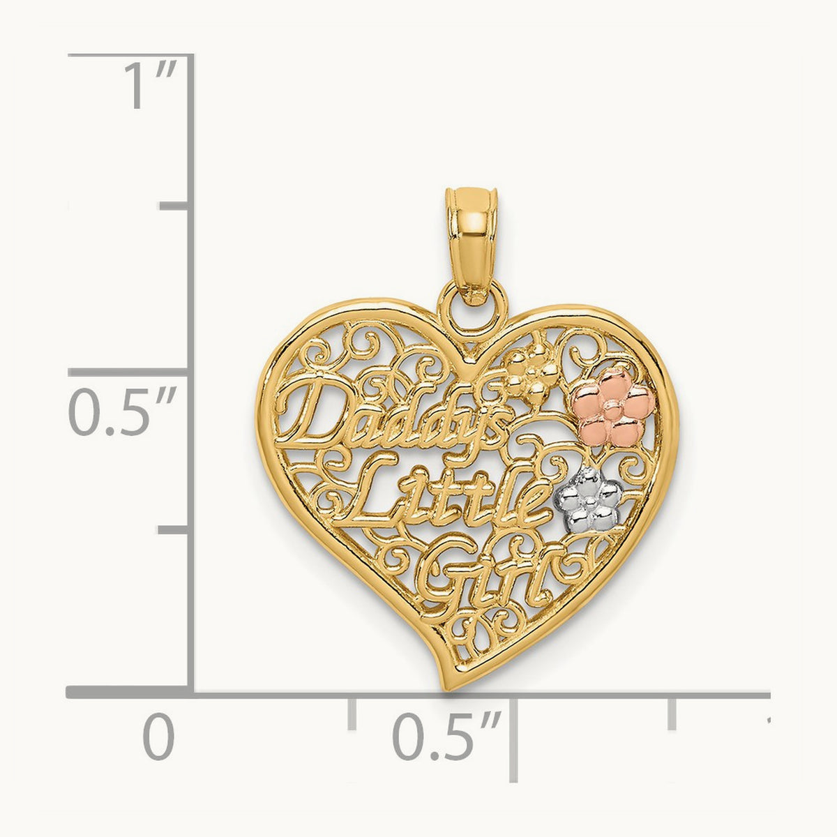 Rhodium DADDYS LITTLE GIRL Filigree Heart Charm, 14K Two-tone White
