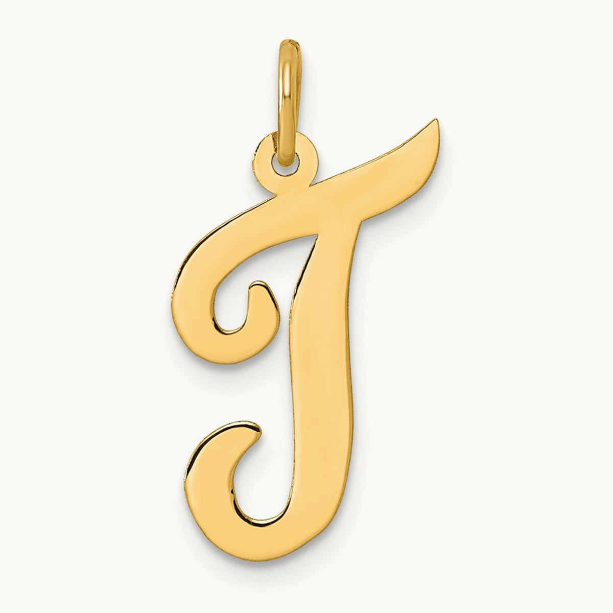 Large Script Initial Charm — 14K Yellow Gold, T