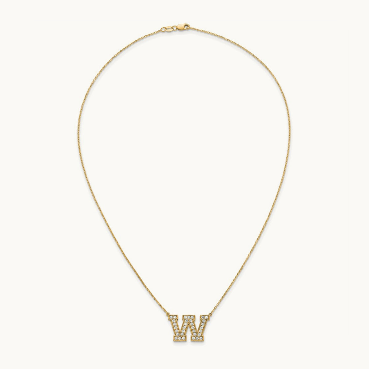 Initial Necklace — 14K Yellow Gold, W, 3/4 ct