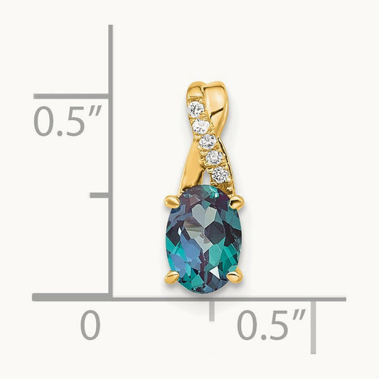Oval Created Alexandrite and Lab-Grown Diamond Pendant — 14K Yellow Gold