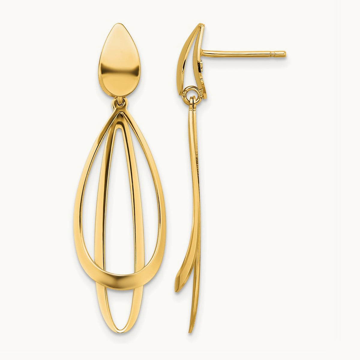 Polished and Brushed Post Dangle Earrings, 14K — Leslie's