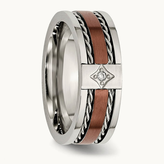 Brushed/Polished Brown IP-plated Diamond Band — photo set