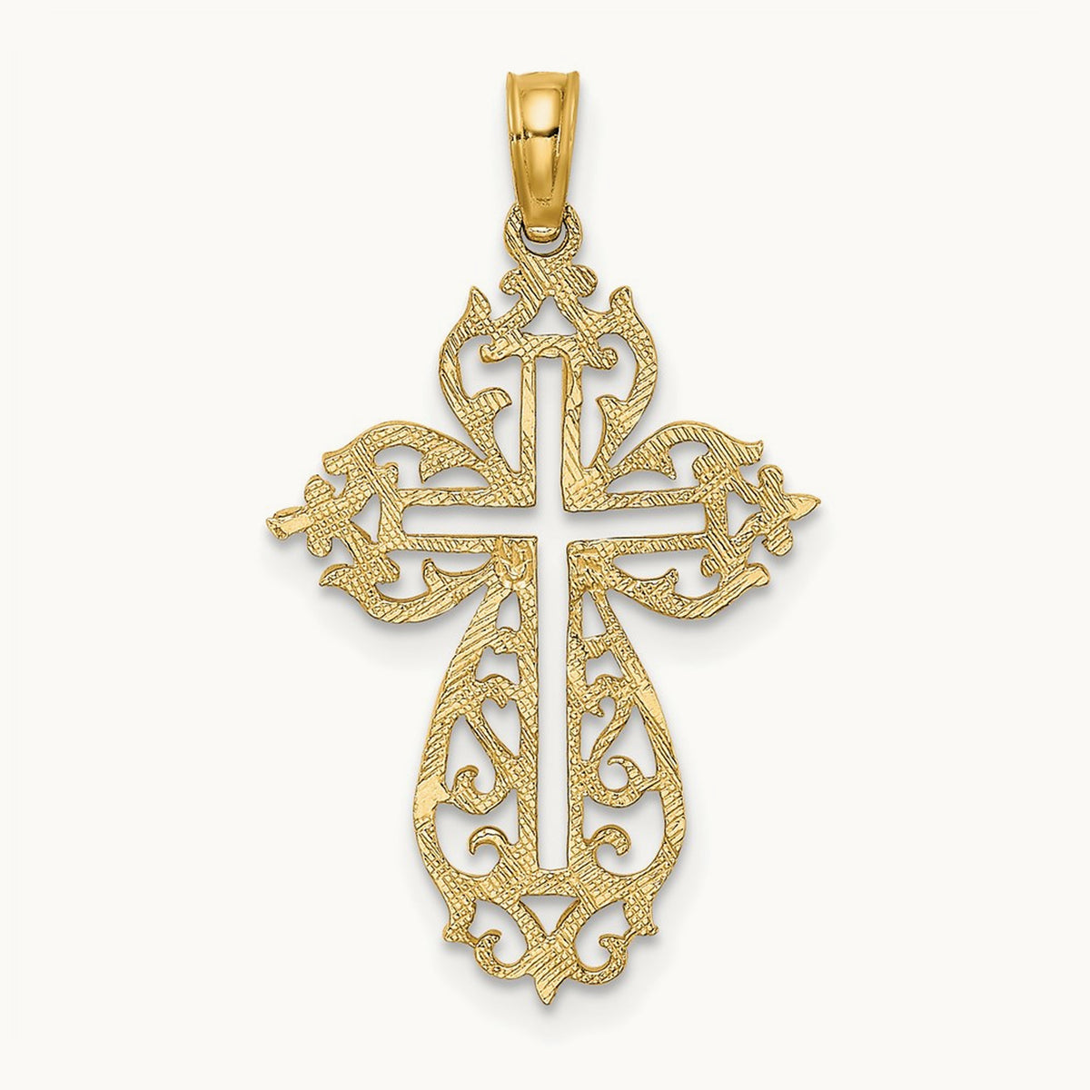 Cut-Out Scroll Framed Cross Charm, 14K