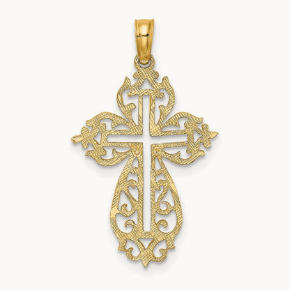 Cut-Out Scroll Framed Cross Charm, 14K