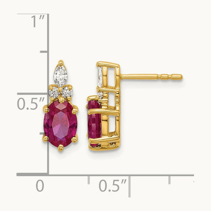 Diamond and Lab Created Ruby Post Earrings, 14K
