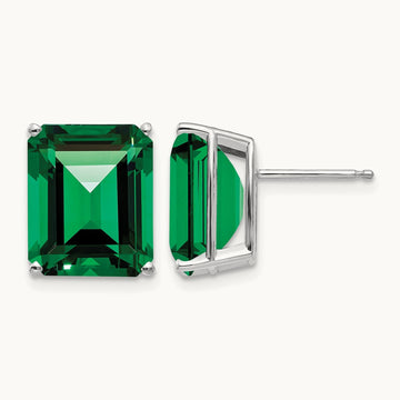 Mount St. Helens Emerald Stud Earrings, 14K White Gold