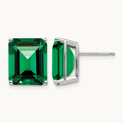 Mount St. Helens Emerald Stud Earrings, 14K White Gold