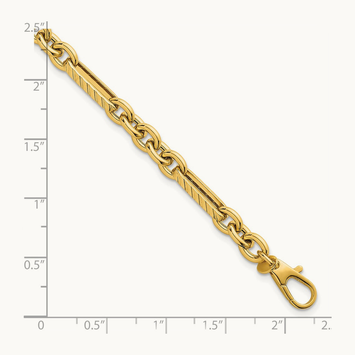 Polished and Textured Oval and Circle Link 7.5in Bracelet, 14K
