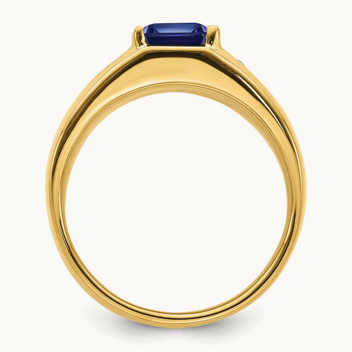 Emerald-cut Created Sapphire and Diamond Polished Mens Ring, 14K