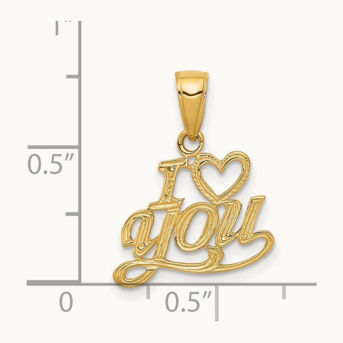 Polished and Textured I HEART YOU Pendant, 14K
