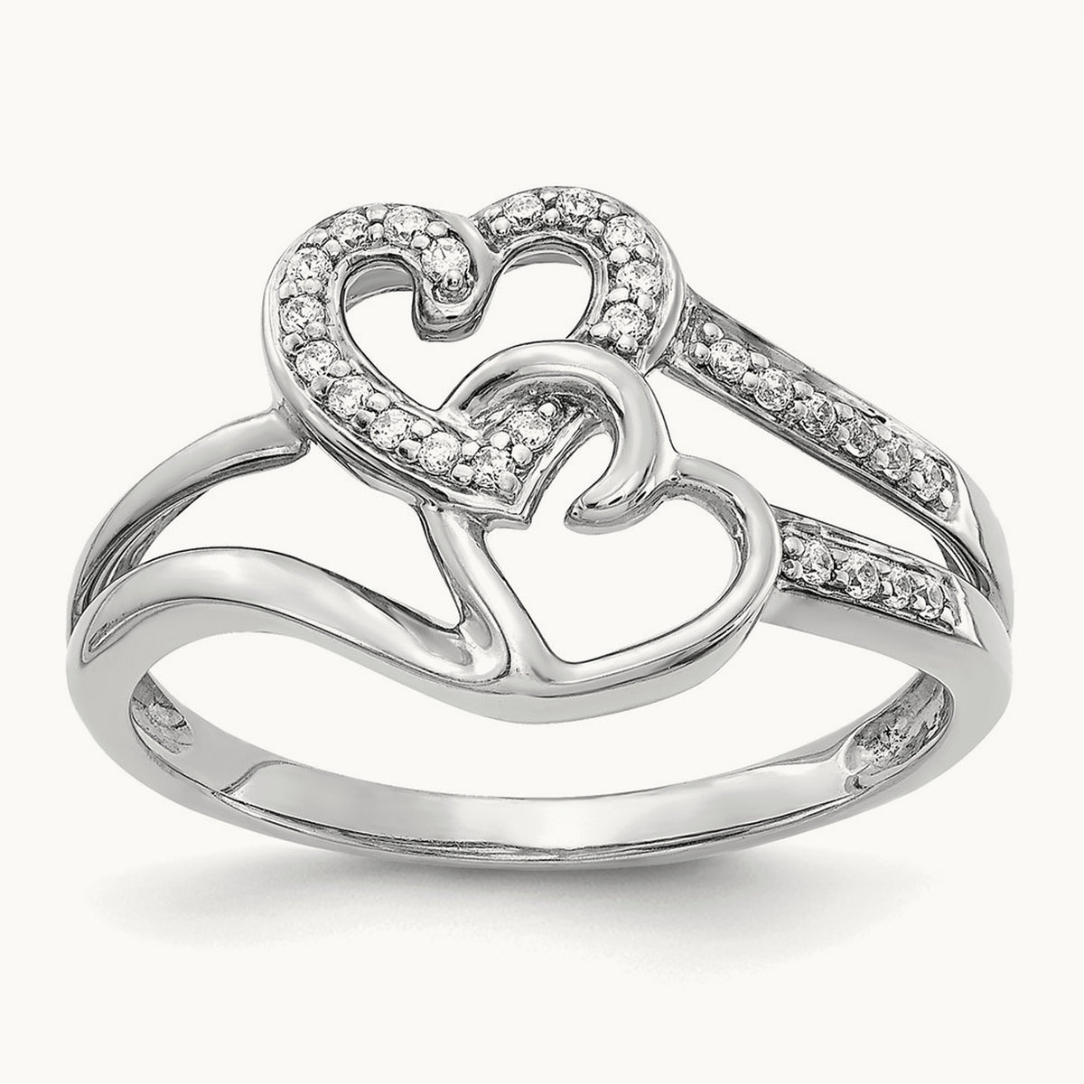 Diamond Hearts Ring — 14K White Gold, 7