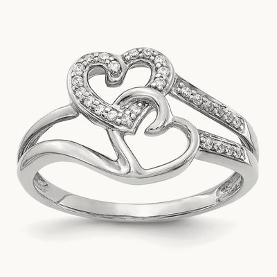 Diamond Hearts Ring — 14K White Gold, 7
