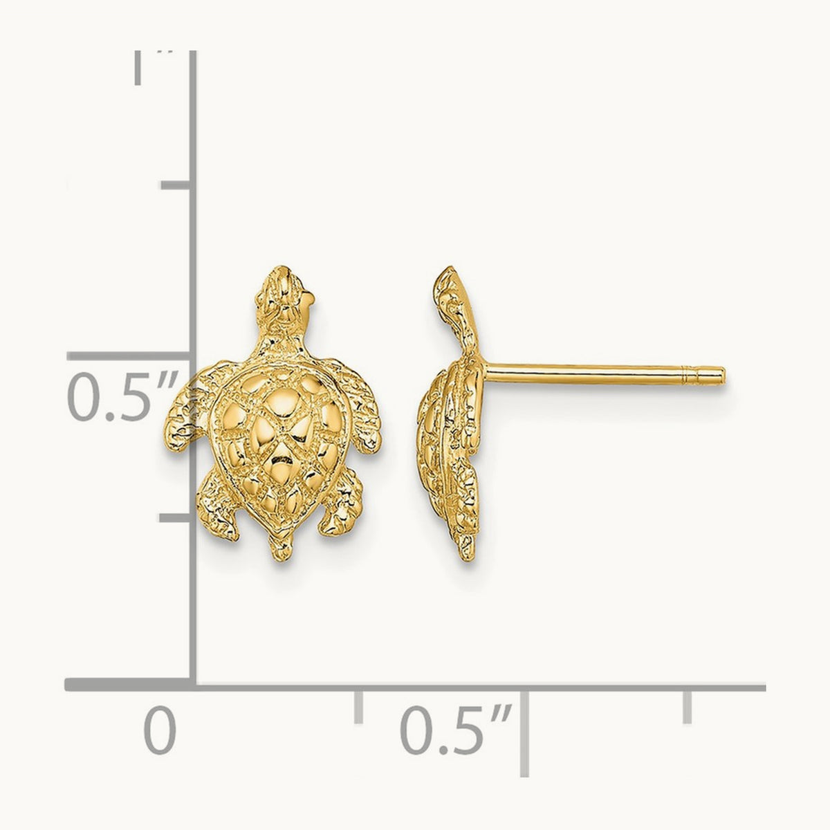2-D Textured Sea Turtle Post Earrings, 14K