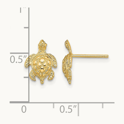2-D Textured Sea Turtle Post Earrings, 14K