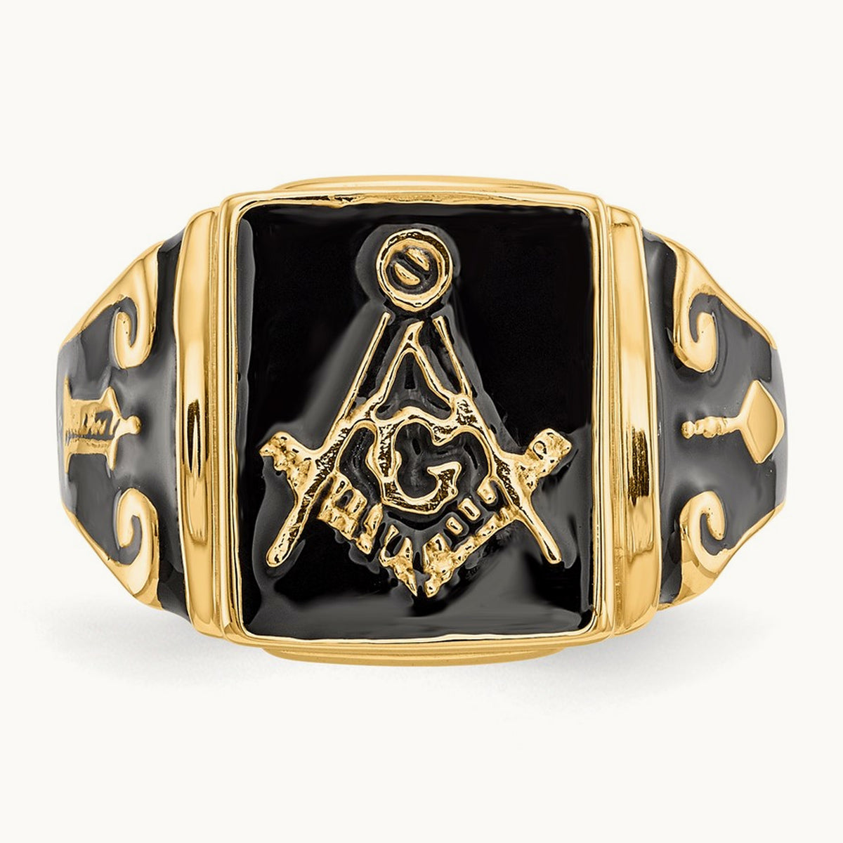 Men's Polished and Textured (No Enamel) Masonic Ring, 14K
